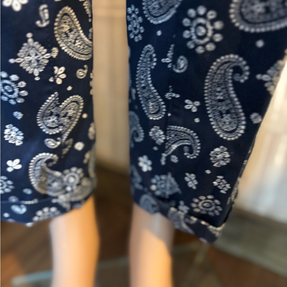 Talbot’s The Weekend Chino Navy Paisley Ankle Cropped Pants - Picture 5 of 11